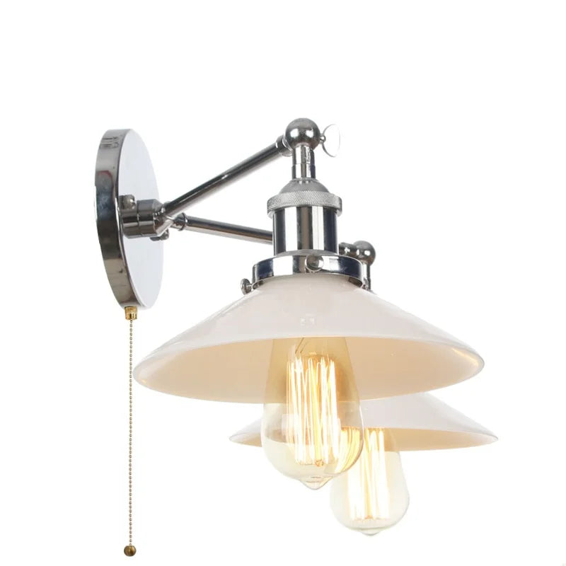Glass 2-Light Wall Sconce with Pull Chain Switch for Bedroom and Bathroom