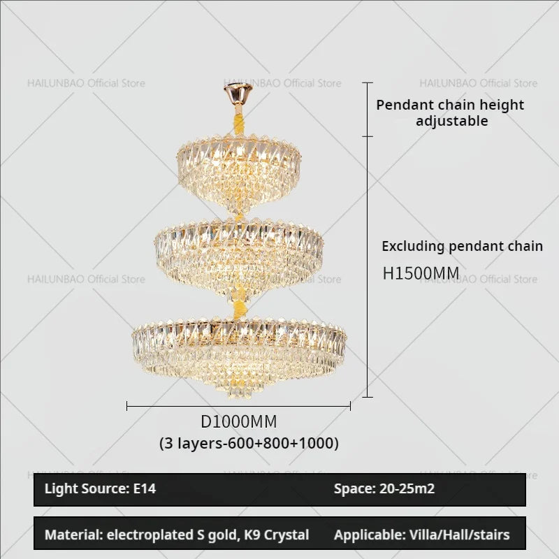 Luxury Crystal Chandelier for Duplex Villa Staircase and Living Room