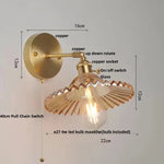 Green Glass LED Wall Lights with Pull Chain Switch - Vintage Copper Sconce