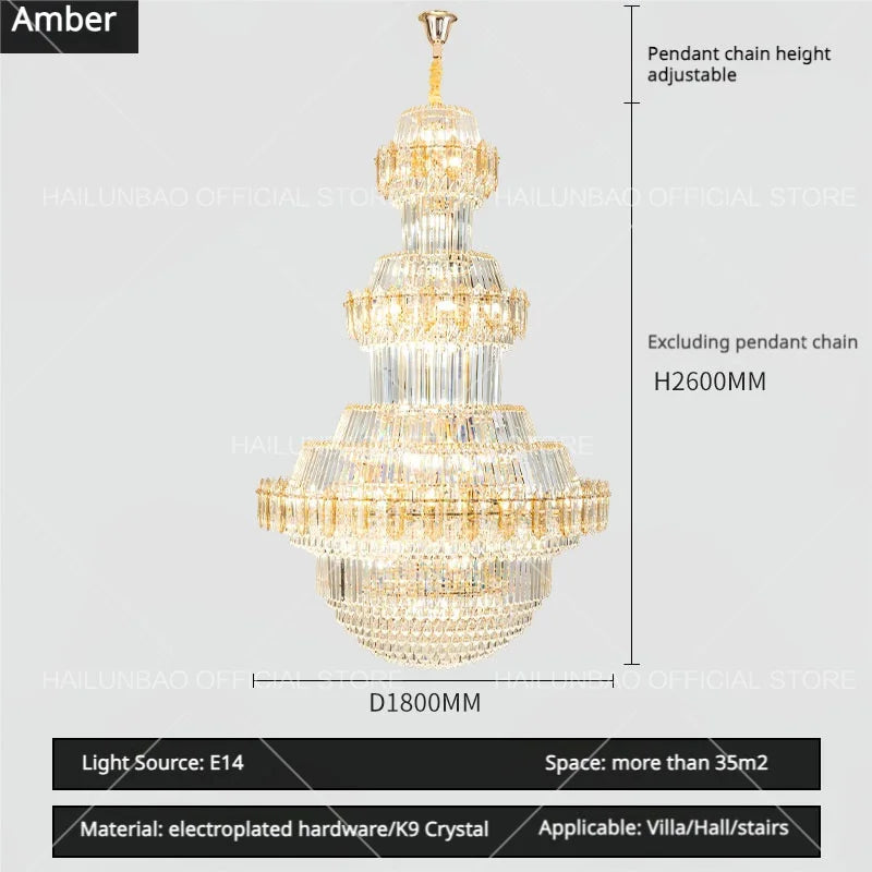 Crystal Chandelier: Villa High Living Room Luxury Lighting