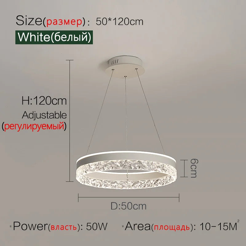 Crystal Ring LED Pendant Light - Modern Home Lighting for Bedroom and Restaurant