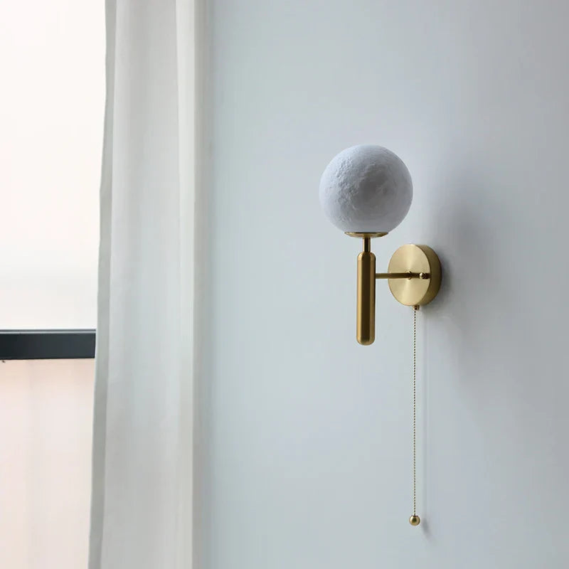 Nordic Moon LED Wall Lights with Walnut Wood Base, Modern Stair Light Fixtures