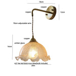 Amber Glass LED Wall Sconce with Pull Chain Switch for Bedroom and Bathroom