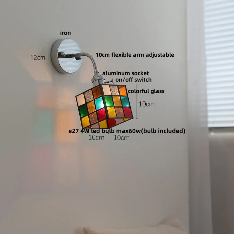 Modern Colorful Glass Wall Sconce with Pull Chain and Flexible Arm