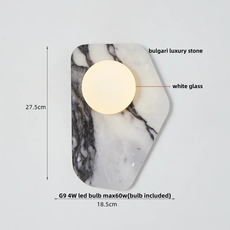 White Glass LED Wall Sconce | Modern Bulgari Luxury Stone Vanity Light