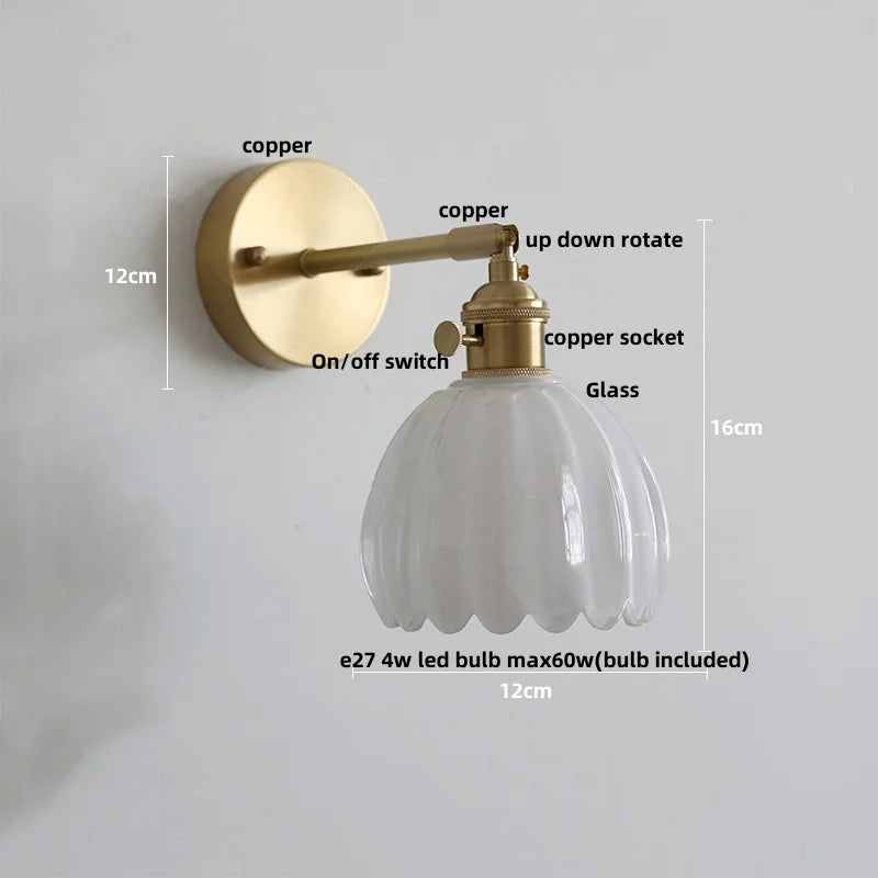 White Flower Glass Wall Lights: Up Down Rotate LED Bedroom Hotel Lamp
