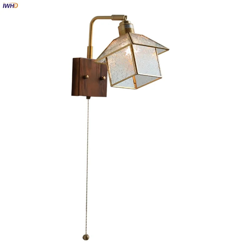 Vintage LED Wall Lamp Sconce with Rotatable Glass Shade & Pull Chain Switch