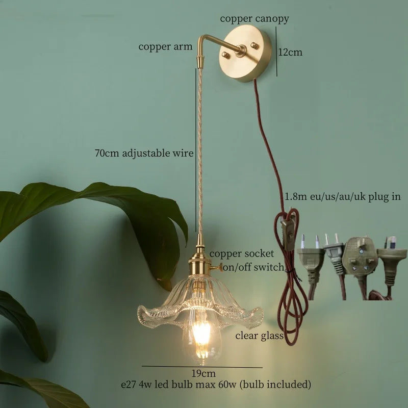 Nordic Glass LED Wall Lamps Copper Arm Wandlamp