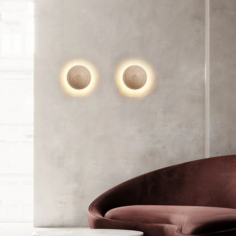 Travertine Wood Canopy LED Wall Sconce Lamp Japan Style Bedside Light