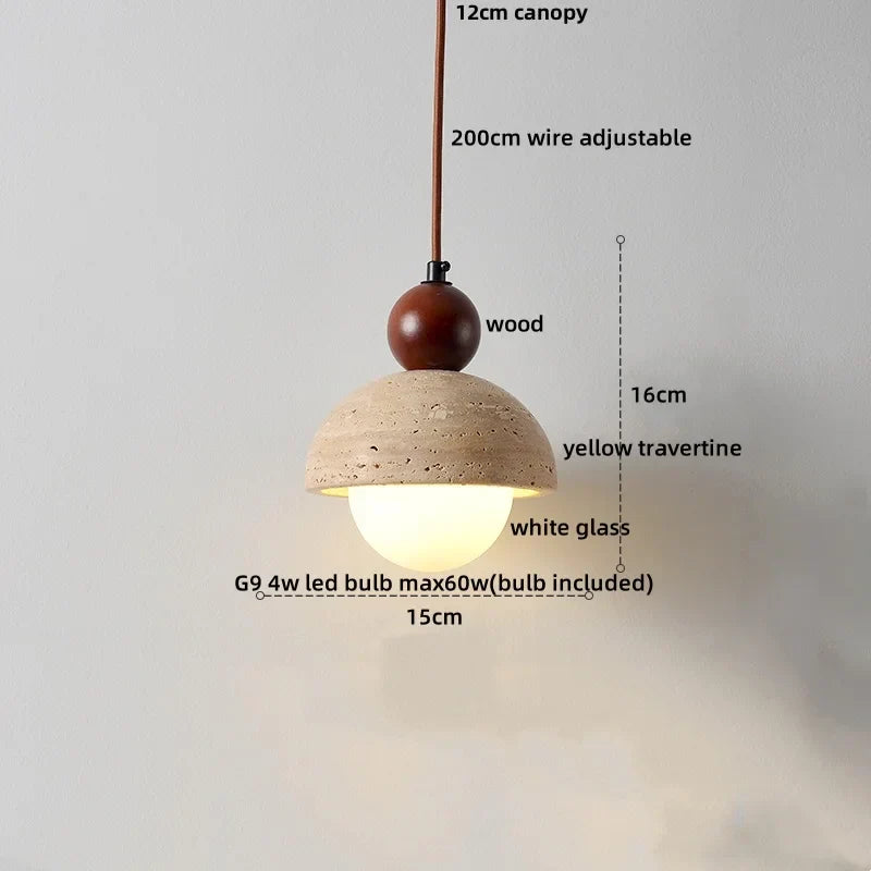 Yellow Travertine Stone LED Pendant Lamp - Nordic Modern Design
