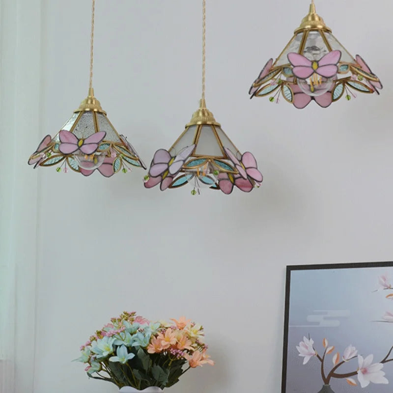 Afralia™ Pink Glass LED Pendant Light, Nordic Modern Design, Adjustable Hanging Lamp