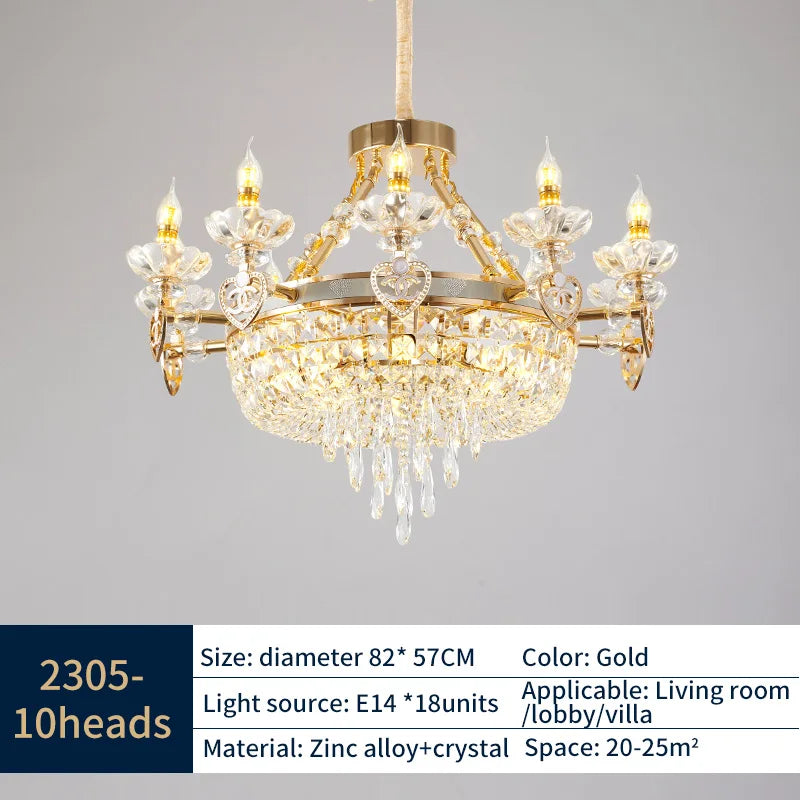 European Luxury Crystal Chandelier for Living Room, Duplex Building Lamps