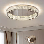 Crystal LED Ceiling Light Chrome Steel Chandelier - Dimmable Round Lamp