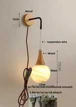 Wood LED Wall Lamp with Pull Chain Switch for Living Room, Dining Room, Bathroom