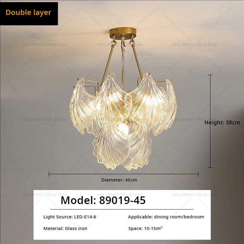 Pearl Crystal Chandelier for Dining Living Bedroom, Elegant French Shell Glass Light