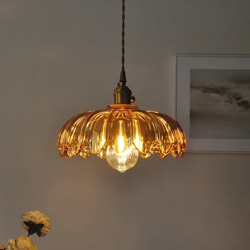 Amber Glass LED Pendant Lamp 200cm Wire Adjustable Nordic Modern Simple Hanging Lights