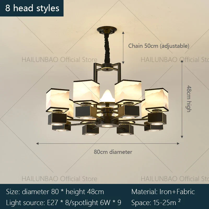Chinese Zen Marble Chandelier for Living Room, Restaurant, and Bedroom