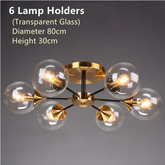 Glass Ball Chandeliers: Scandinavian LED Ceiling Lamps for Living Room & Bedroom