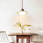 LED Pendant Lights Yellow Travertine Wood Hanging Lamp for Bedroom Dining Room