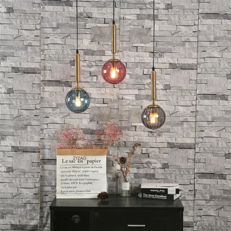 Glass Ball Pendant Lamp LED Hanging Light for Minimalist Living Room