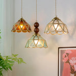 Afralia™ Copper LED Pendant Lamp Wood Globe Glass Nordic Modern Tiffany Hanging Lights