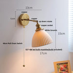 White Ceramic LED Wall Sconce with Pull Chain Switch & Rotate Copper Finish