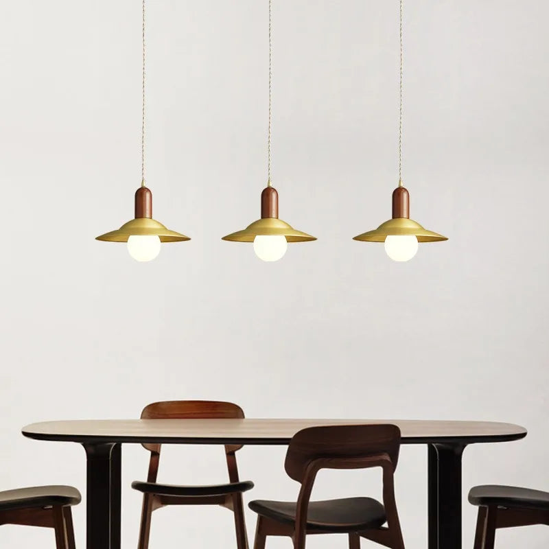 Modern Copper Wood LED Pendant Lamp for Living Dining Bedroom, Nordic Design