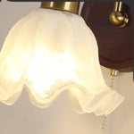 Afralia™ LED Wall Light Glass Fixture Pull Chain Switch Wood Bedside Sconce