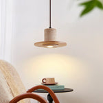Stone Wood LED Pendant Lights Yellow Travertine Vintage Hanging Lamp