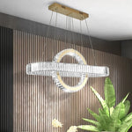 Afralia™ Oval Chrome Gold Steel LED Pendant Lights with Crystals - Dimmable Dining Room Hanging Lamp