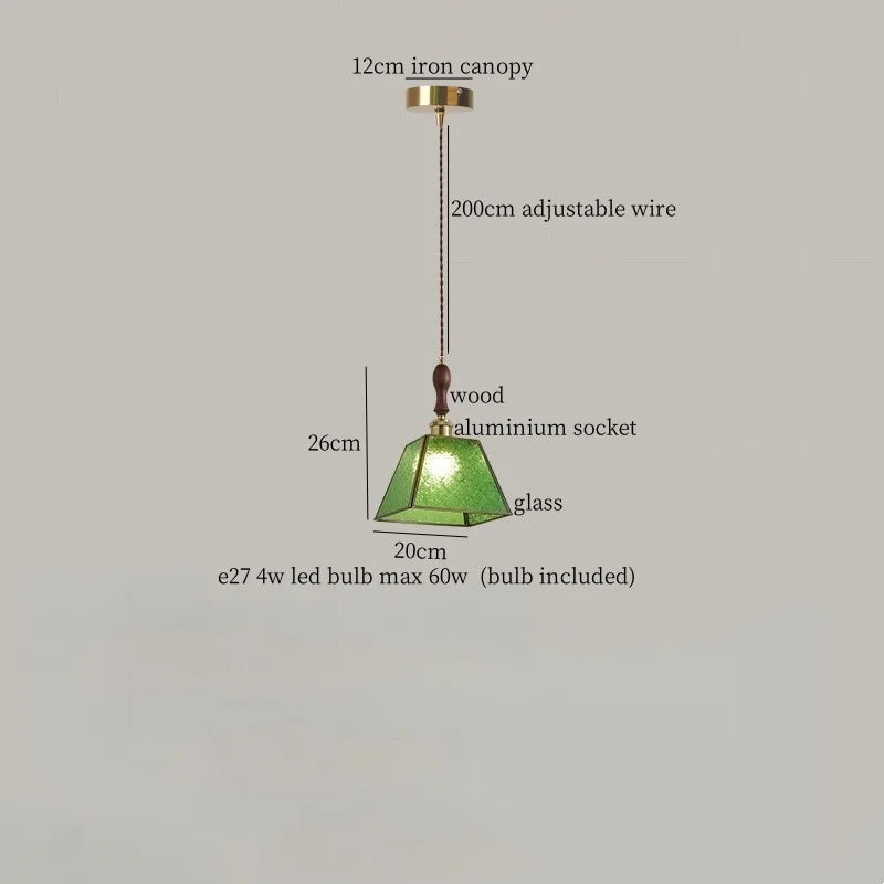 Afralia™ Green Glass LED Pendant Lights American Vintage Hanging Lamp