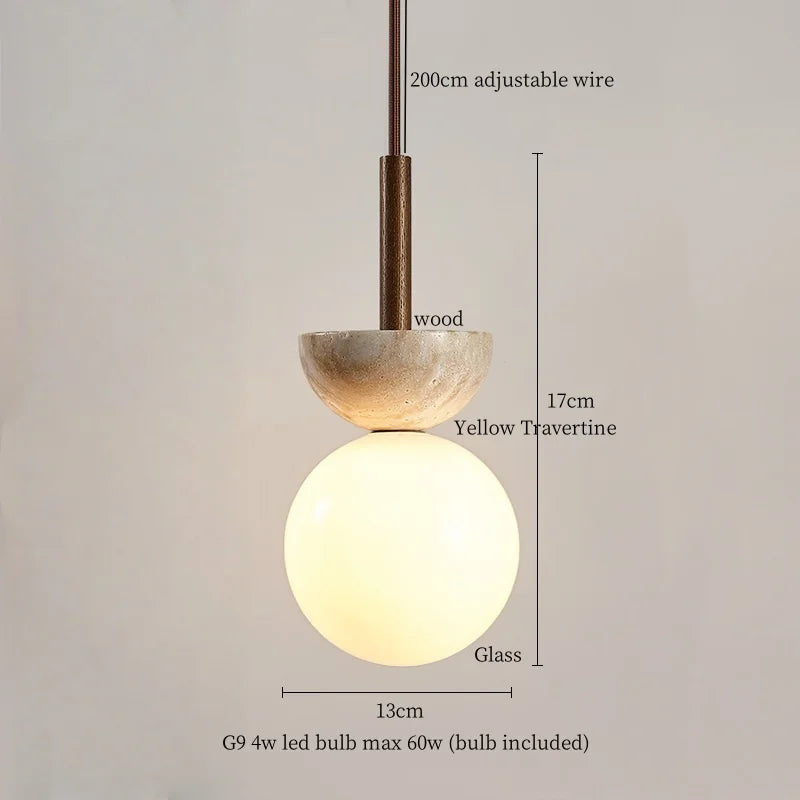 Yellow Travertine Stone LED Pendant Lamp - Vintage Hanging Lighting