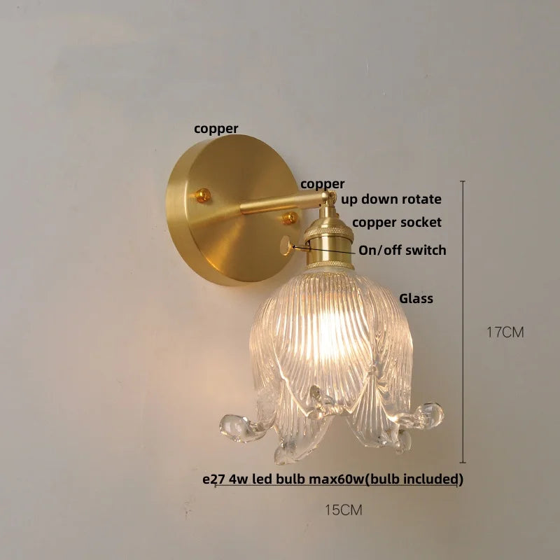 Afralia™ Loft Amber Glass LED Wall Light with Vintage Knob Switch