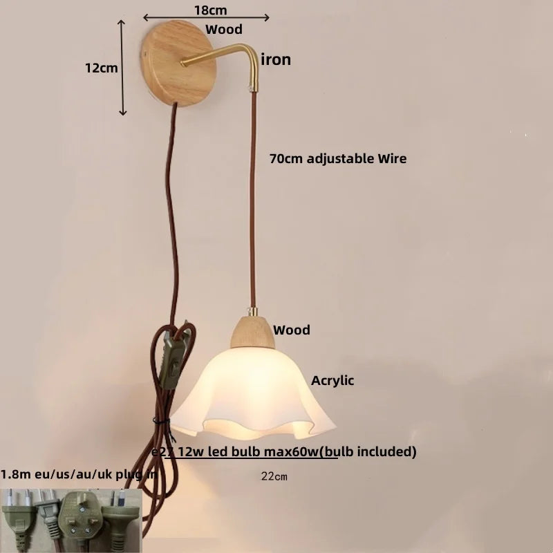 Adjustable LED Wall Light Fixture with Ceramic Wood Base for Home Decor