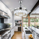 Modern Crystal Chandelier Fan with Retractable Blades and Dimmable LED Light