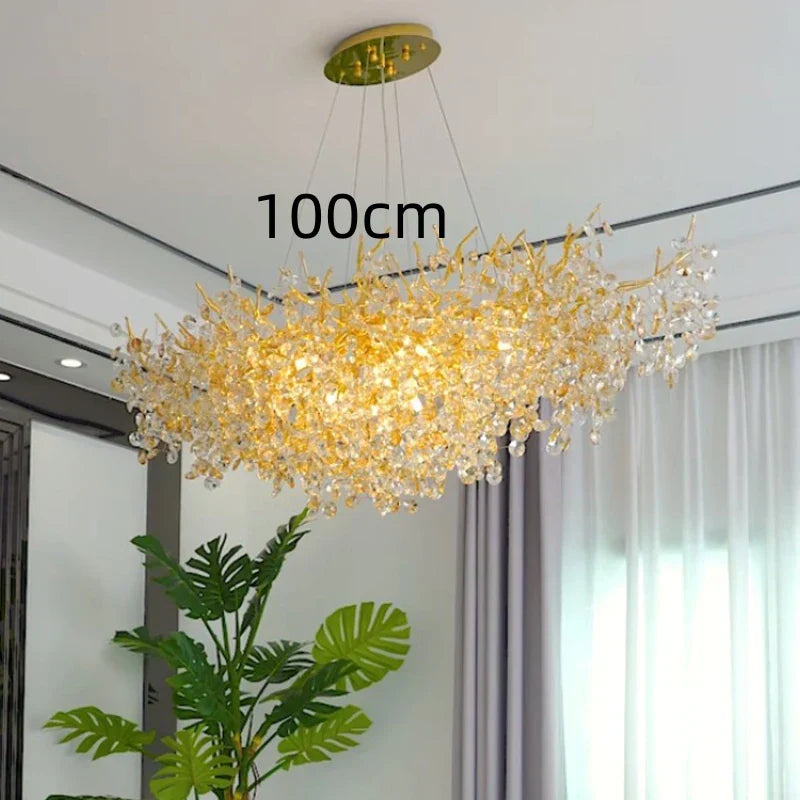 Sun Crystal Gold Lustre Chandelier: Nordic Villa Restaurant LED Ceiling Lamps