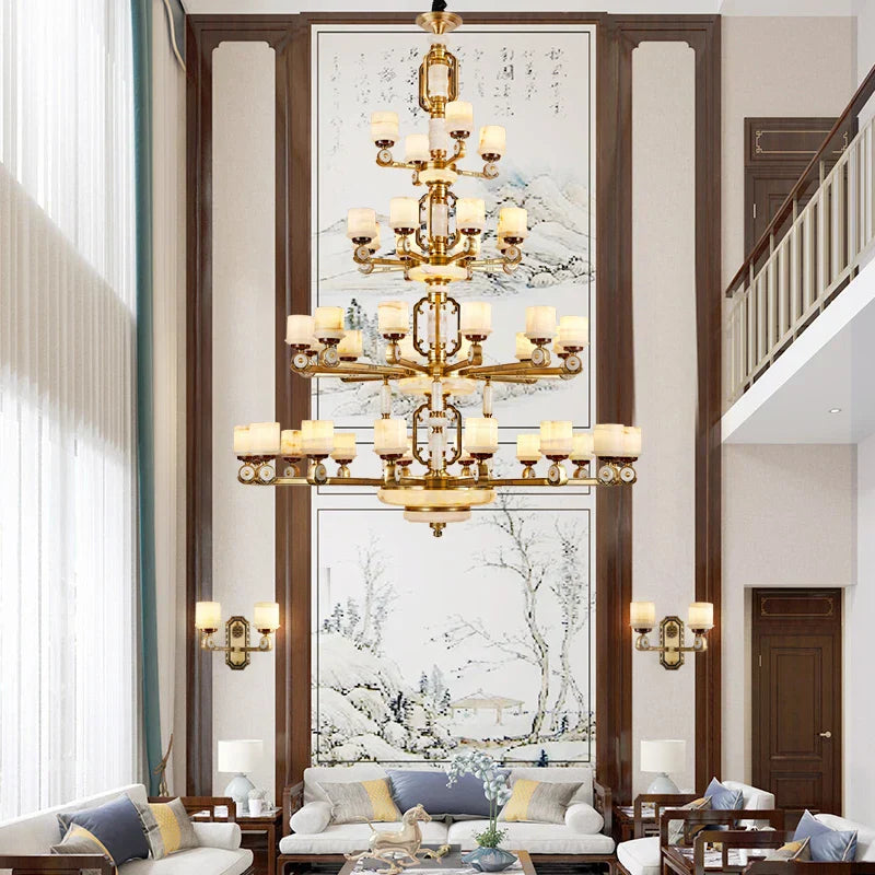 All Copper Jade Chandelier, Modern Chinese Style for Living Room, Bedroom, Dining Room.