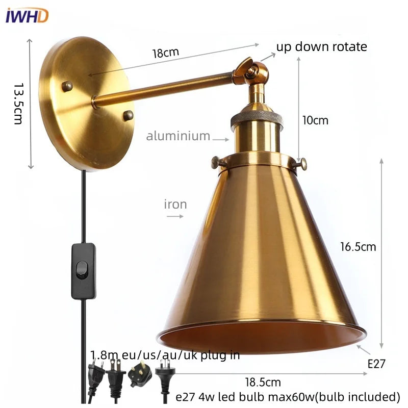Afralia™ Iron LED Wall Lamp Vintage Style Wandlamp Industrial Luminaire