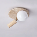 LED Rotatable Ceiling Lamp White Glass Yellow Travertine Wood Nordic Modern