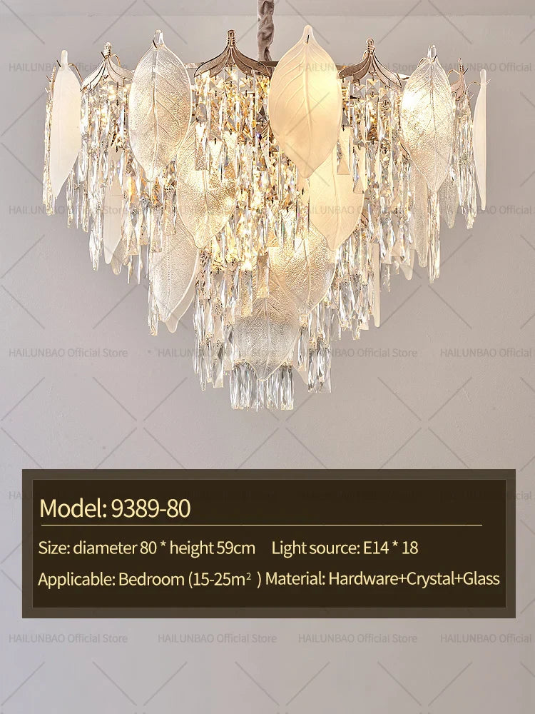 Crystal Leaves Chandelier: Elegant Postmodern Lighting for Living Room, Dining Room, Bedroom