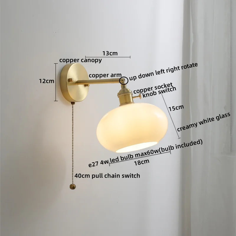 Ceramic Copper LED Wall Light with Pull Chain Switch for Modern Nordic Home Decor