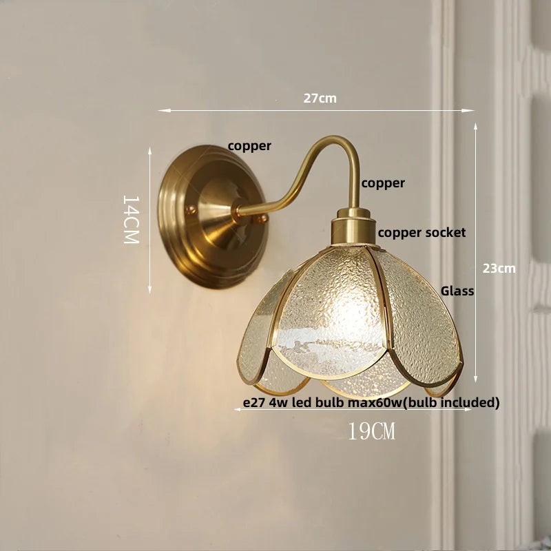 Glass Brass Wall Sconce LED Light Fixture for Dining Living Room