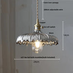 Amber Glass Walnut Wood LED Pendant Lamp with Copper Knob Switch