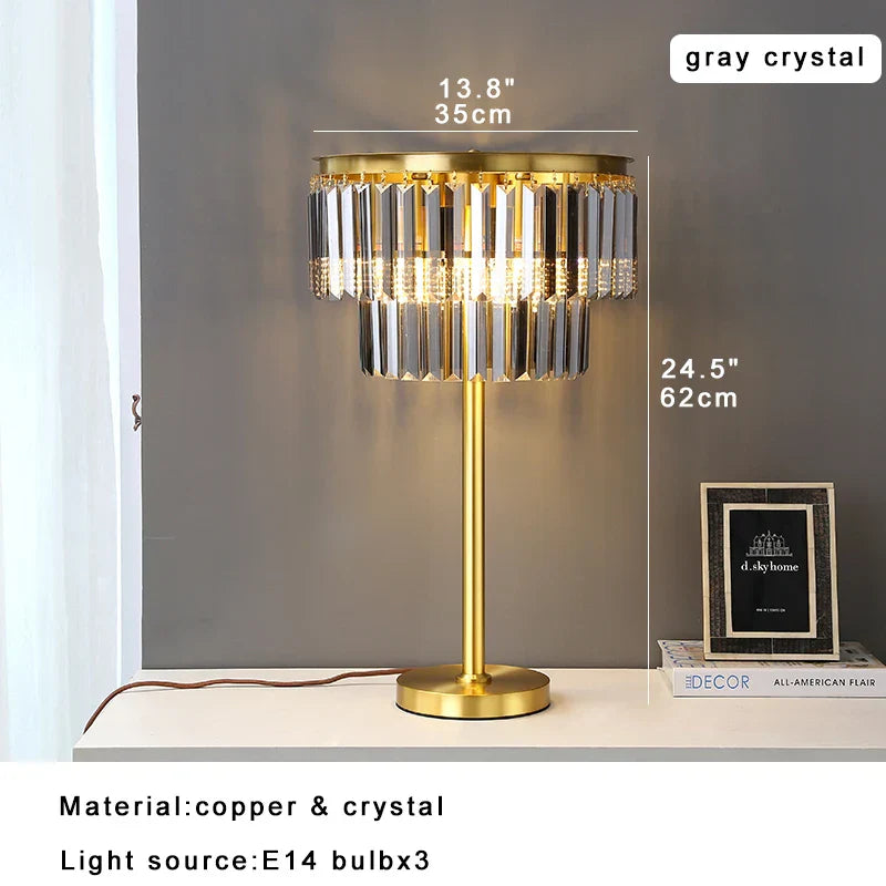 Crystal Table Lamp Gray - Elegant Bedroom Nightstand Lighting