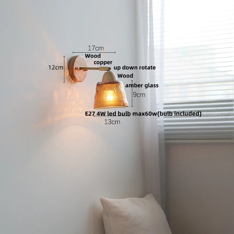 Wood Canopy LED Wall Light Pull Chain Switch Nordic Modern Bedside Sconce