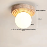 Yellow Travertine LED Ceiling Lamp Wood Canopy Nordic Modern Light Fixture