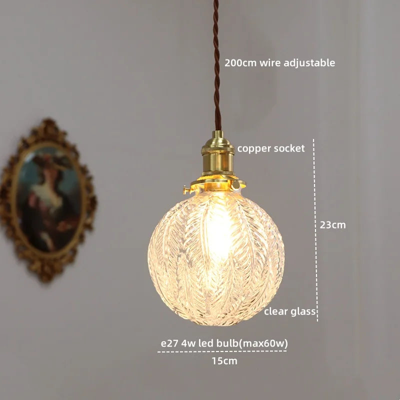 Copper Glass Chandelier LED Pendant Lights for Dining Room Bedroom Bar