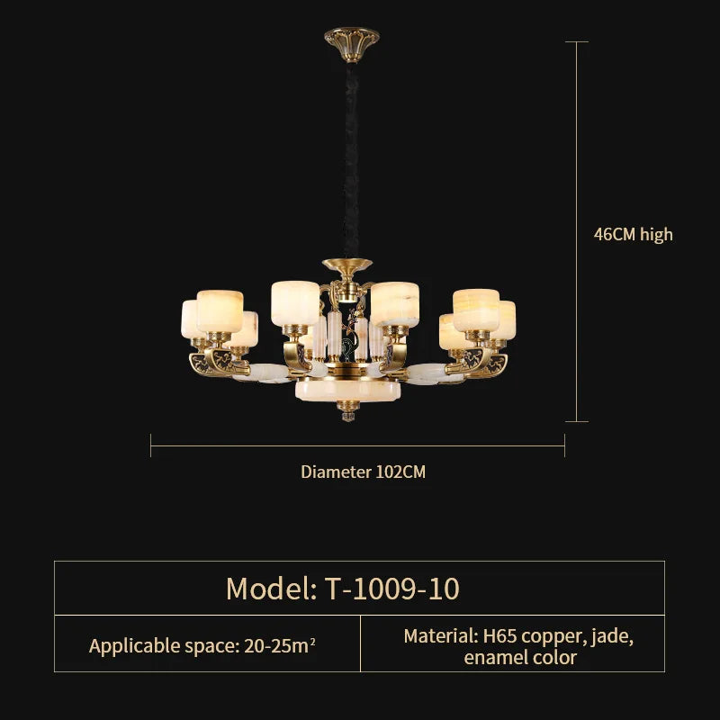 Luxury Chinese Style Copper Jade Living Room Chandelier