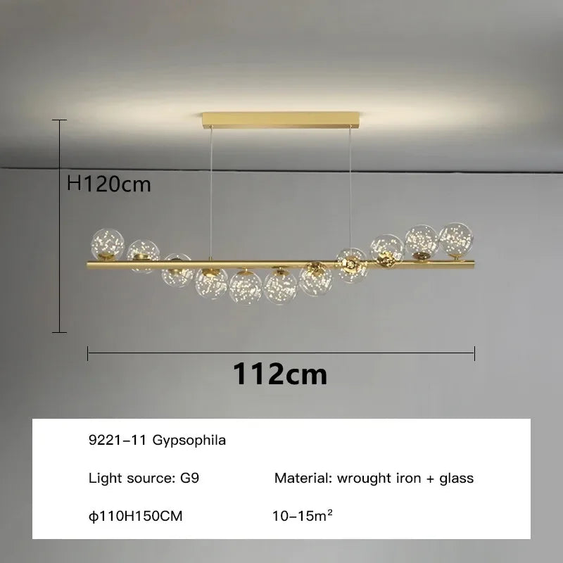Nordic Gold Glass Ball Chandelier for Dining Room Kitchen Island