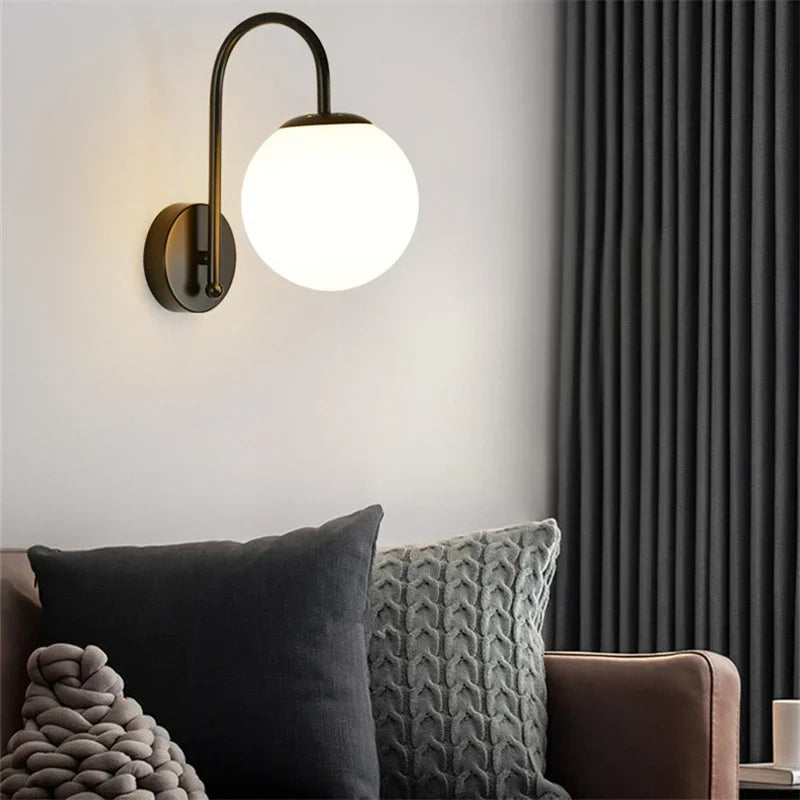 Glass Ball LED Wall Sconce for Bedroom Living Room, Nordic Style Wall Lighting Fixtures